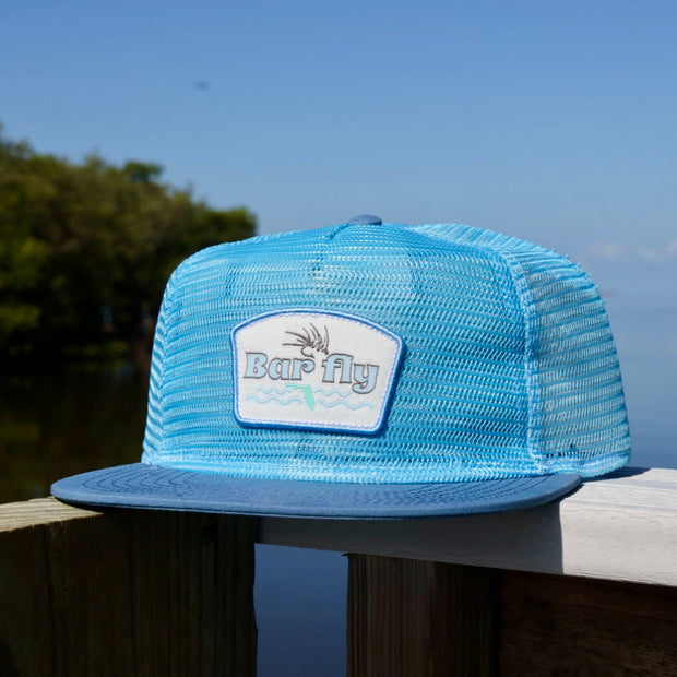 BF wave patch flat bill mesh-Carolina blue
