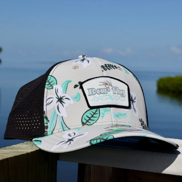 BF wave patch hat-Stone plumeria/black mesh